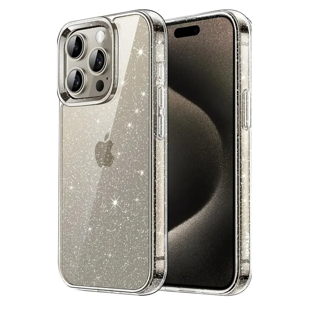 JETech Case for iPhone 15 Pro Max Shock-Absorption Bumper Cover HD Clear Glitter